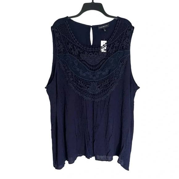 Navy Blue Crochet Plus Size Top 28 Embossed Blouse Lane Bryant NEW Twee Coquette - Picture 1 of 8